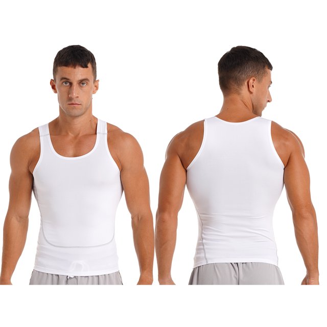 Ocealan Men's Tank Swimsuit Top Athletic Vest Rash Guard Shirt Solid Color Sleeveless Workout Playwear White L
