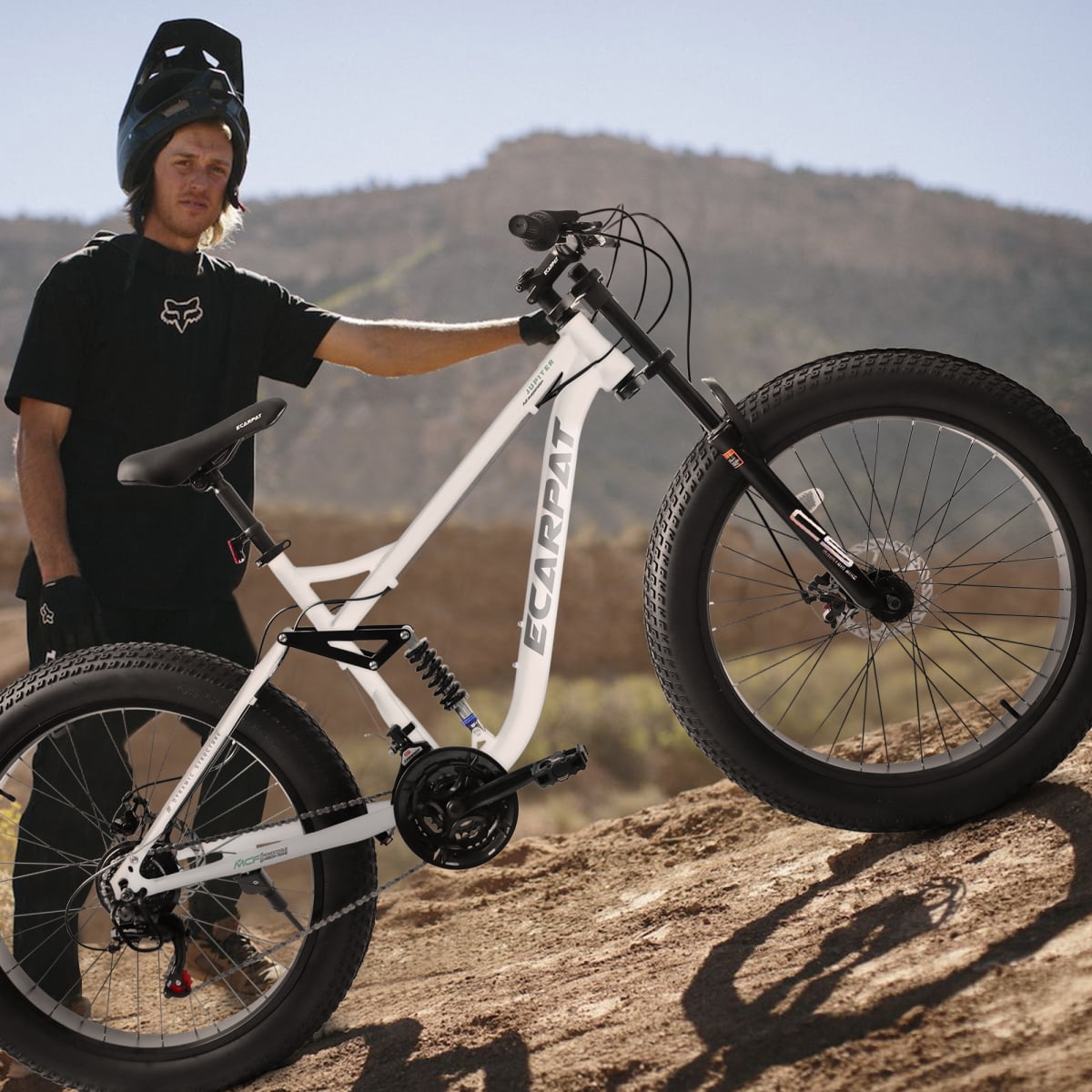 LuckyNote 26" Mountain Bike Full-Suspension 21 Speeds Disc-Brake, 26x4" Fat Tire Bike for Men