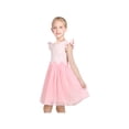 thumbnail image 4 of Vestido de Niña Rosa a Rayas Cuello Redondo Manga Corta con Volantes Tul Casual Algodón 4 Años, 4 of 7