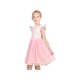 thumbnail image 4 of Vestido de Niña Rosa a Rayas Cuello Redondo Manga Corta con Volantes Tul Casual Algodón 4 Años, 4 of 7