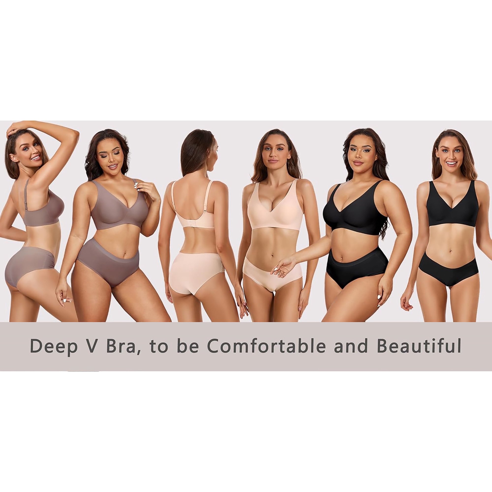 Daystry Womens Comfortable No Underwire Deep V Bras 360° Jelly Strip Wireless Soft Bra with Bra Extender