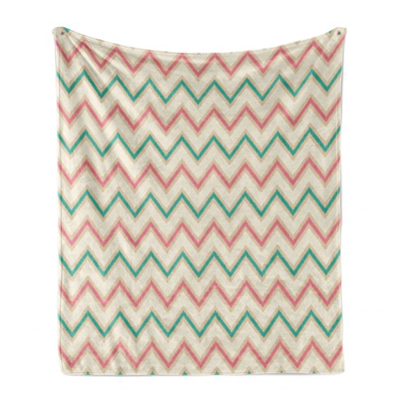 Chevron Soft Flannel Fleece Throw Blanket, Digital Chevron Forms Technical Elements Old School Insignia Illustration, Cozy Plush for Indoor and Outdoor Use, 60" x 80", Pink Cream Green, by Ambesonne