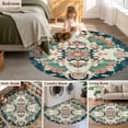 thumbnail image 5 of Round Area Rug 4 Ft, Teal Green Boho Floral Washable Non-Slip Circle Carpet for Living Room/Bedroom, Southwestern Ethnic Flowers Retro Low-Profile Crawling Mats Collection Rugs for Indoor, 5 of 7