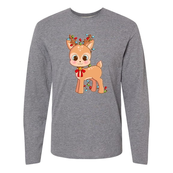 Inktastic Cute Christmas Reindeer with Christmas Lights Long Sleeve T-Shirt