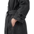 thumbnail image 5 of INSPIRE CHIC Womens Denim Trench Coats Double Breasted Long Sleeves A Line Lapel Belted Pockets Back Slit Fall Winter Long Jean Jackets Medium Black, 5 of 6