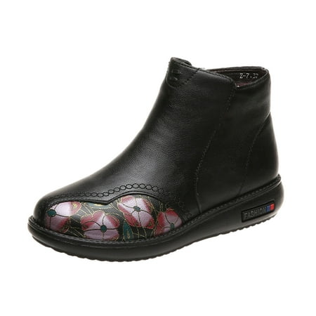 

HGWXX7 Zipper And Boots Women s Short Leather Floral Printed Side Fashion Fleece women s boots Fall Shoes