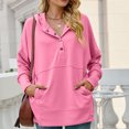 thumbnail image 4 of Hooded Sweatshirts for Women Button Collar Solid Color Casual Lightweight Pullover Loose Comfy Hoodies Tops with Pockets, 4 of 6