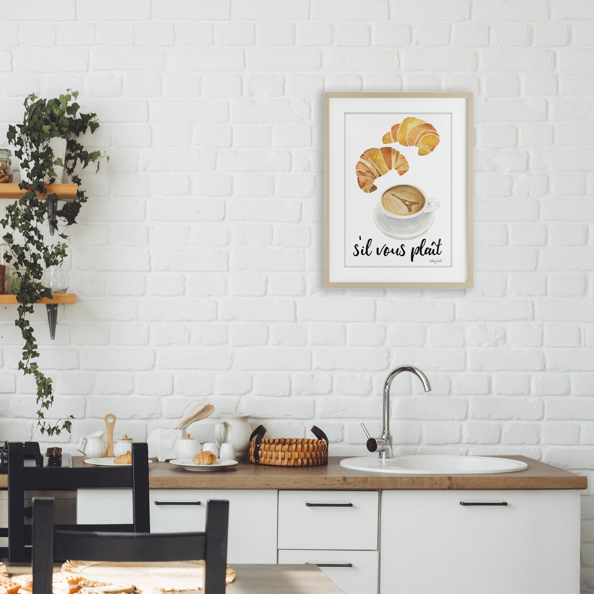 Stupell Industries Paris Croissant and Coffee Birch Framed Print Under Glass, design by Hillary Holt