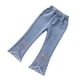 thumbnail image 1 of Odeerbi 3-14 Años Niñas Vaqueros Flamed Raw Hem Pantalones de Denim Bordados Lindos Primavera Verano Vaquero Pantalones de Longitud Completa Con Bolsillo, 1 of 3