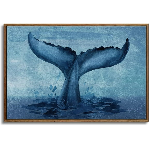 Framed Canvas Print Wall Art - Tail of a Whale in The Ocean - 36x24 inches
