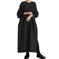 thumbnail image 1 of Gibobby Vestido de manga larga para mujer Vestido largo a la moda para mujer, vestido de sudadera con empalme con capucha(Negro,G), 1 of 5
