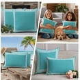 thumbnail image 5 of Turquoise Outdoor Waterproof Pillow Covers, Geometric Boho Ethnic Tile Chic Monochrome Decorative Square Throw Pillowcase Sofa Cushion Sham for Patio/Couch/Chair, 18"x18" 2 Pack, 5 of 8