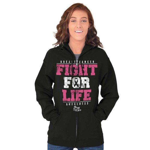 Fight For Life Breast Cancer Aware Zip Hoodie Sweatshirt Women Brisco Brands L