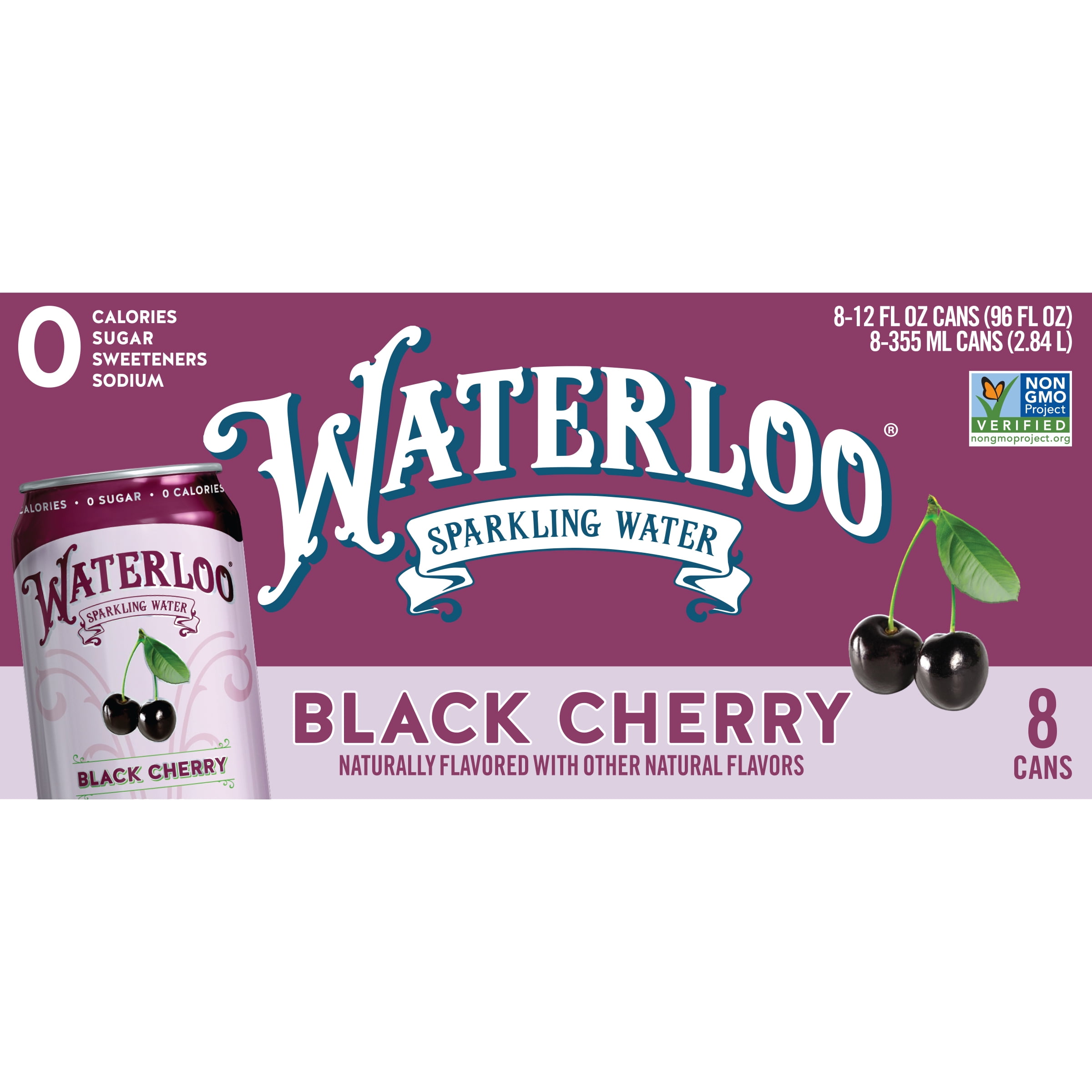 Waterloo Black Cherry Sparkling Water - 24 Pack Of 12oz Cans, Zero Calories & Sugar Free