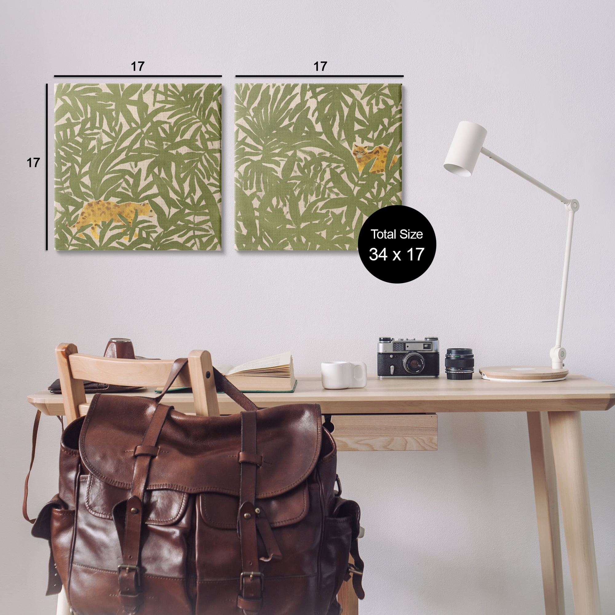 Stupell Industries Hunting Jungle Cat Plants & Flowers Painting Wrapped Canvas Art Print Wall Art, 17 x 17, Set of 2