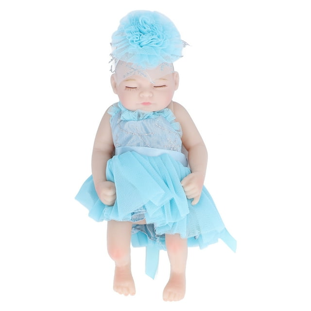 Muñeca recién nacida renacida de 10 pulgadas, de silicona suave, realista, para dormir, con un hermoso vestido y ropa azul.
