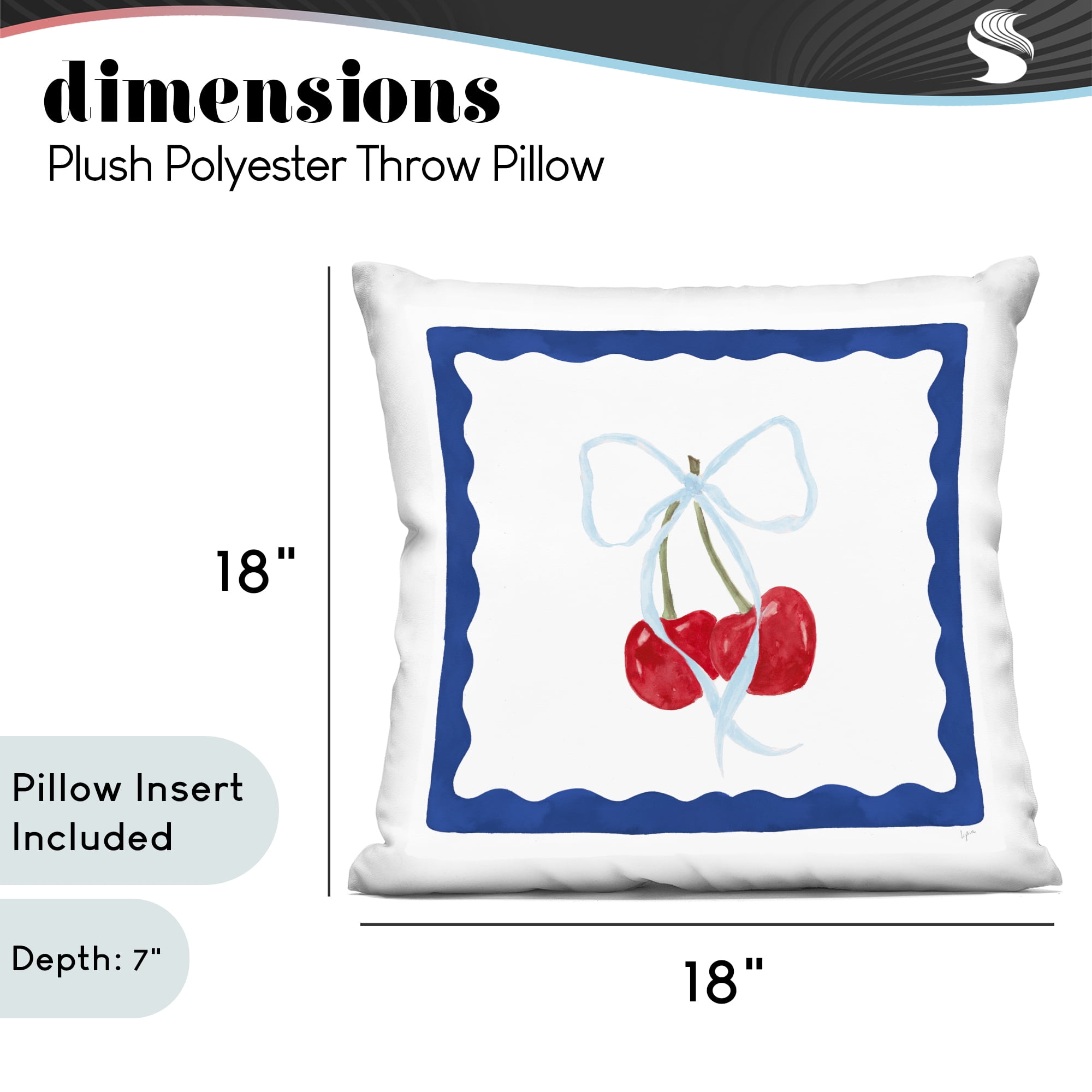 Stupell Industries Cherries & Blue Ribbon Decorative Printed Throw Pillow, design by Lucille Price