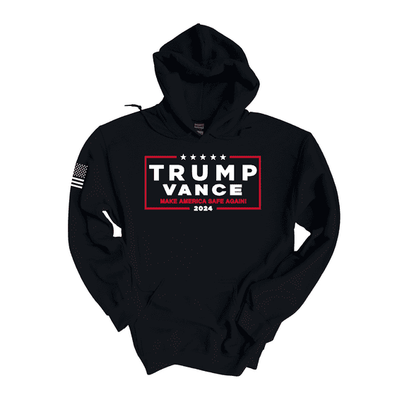 Trenz Shirt Company Mens Make American Safe Again Trump Vance Hooded Sweatshirt-Black-Medium