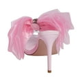 thumbnail image 4 of FSJ Women Sexy Cute Chiffon Pointed Open Toe Sandals Bow Slip On Stiletto High Heel Mules Daily Walking Party Dressy Shoes Size 5 Pink, 4 of 4
