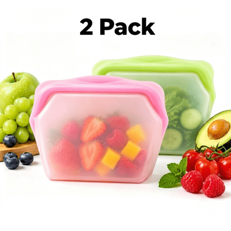 34 oz Reusable Food Storage Bags 2-Pack Extra-Large Silicone Food Storage Bags Reusable Ziploc Bags &Reusable Freezer Bags for Containers Freezer Microwave-BPA-Free