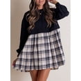 thumbnail image 4 of SUNSIOM Robe T-shirt Courte d'Automne pour Femmes à Manches Longues, Col Rond, Imprimé à Carreaux, Robe Patchwork, 4 of 8