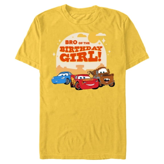 Disney and Pixar’s Cars Family Bro of the Birthday Girl - Short Sleeve Blended T-Shirt for Adults - Customized-Yellow