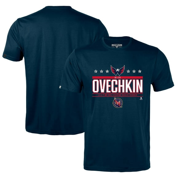 Men's Levelwear Alexander Ovechkin Navy Washington Capitals NHL All-Time Leading Goal Scorer Milestone Stars Name &