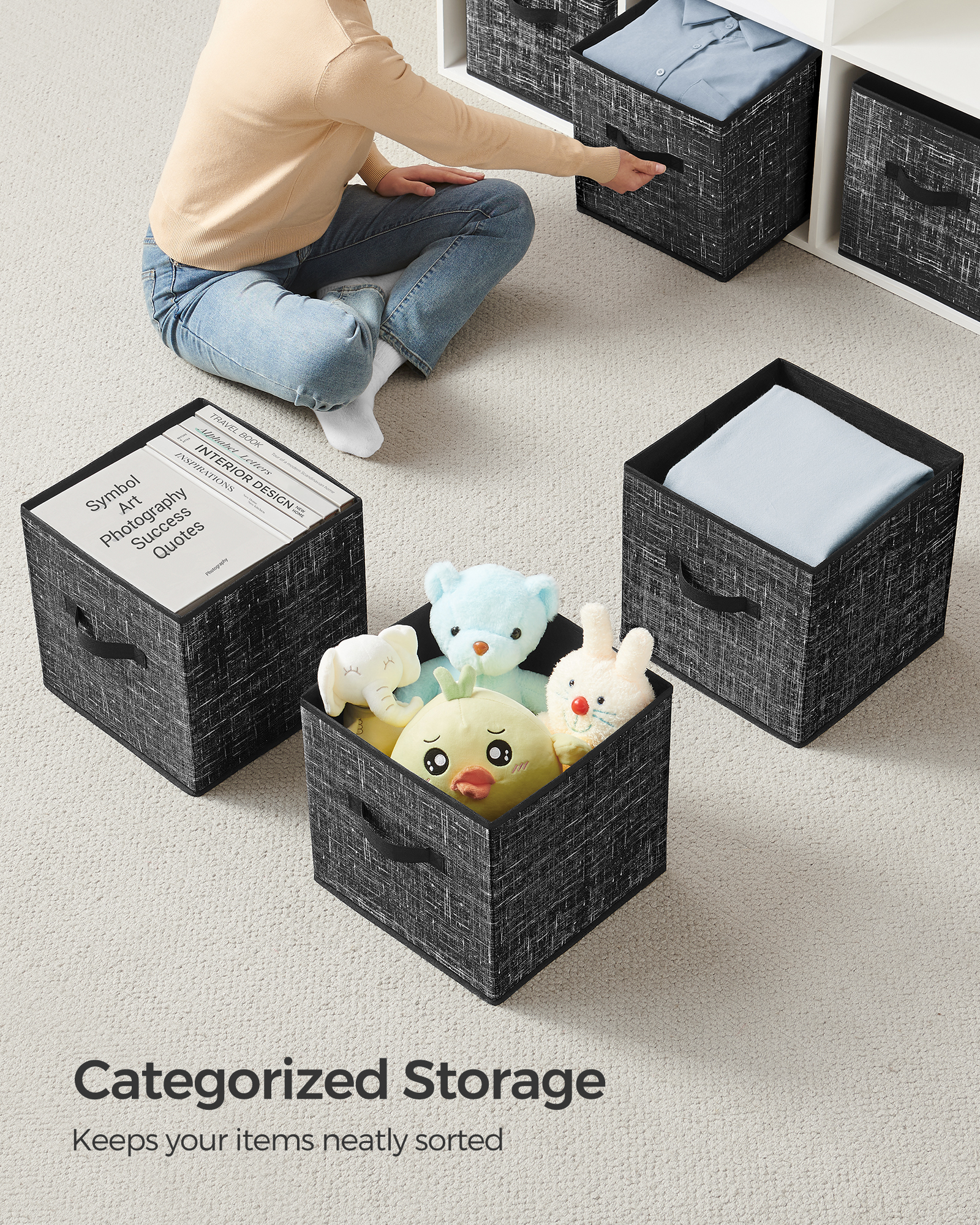 8 Storage Cubes, 11" Non-Woven Fabric Bins with Double Handles Closet Organizers for Bedroom Living Room Ink Black