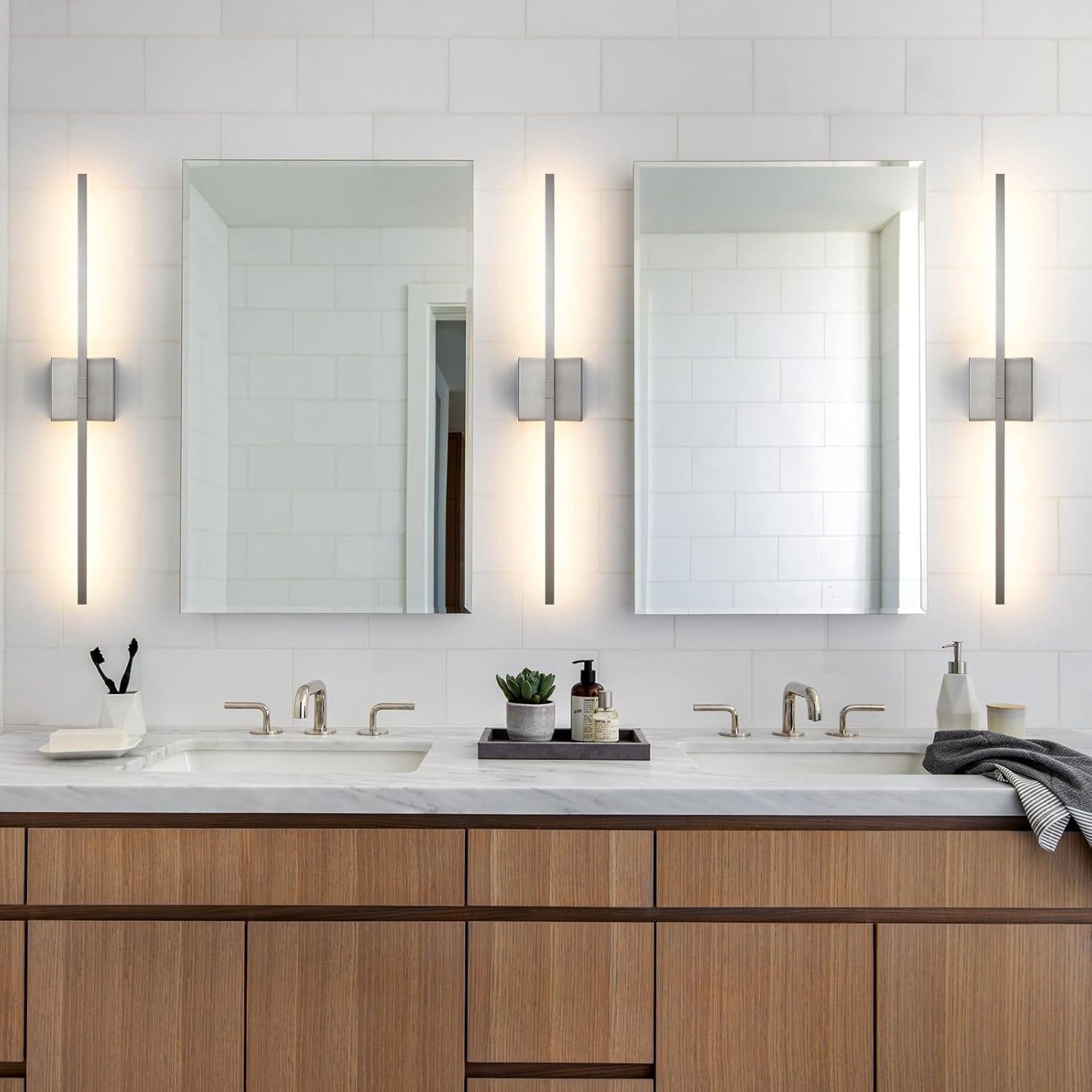 Bathroom Vanity Light Fixtures - 30 Inch Brushed Nickel Bathroom Lights Over Mirror 18W LED Vanity Light Bar 3500K Modern Wall Sconce Lighting for Mural | Bathroom Lights Over Mirror, Dimmable