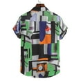 thumbnail image 2 of TAIAOJING Men Casual Shirts For Summer Cotton Linen Print Short Sleeve Colorblock Striped Lapel With Pocket Button Down Blouse Shirt, 2 of 5