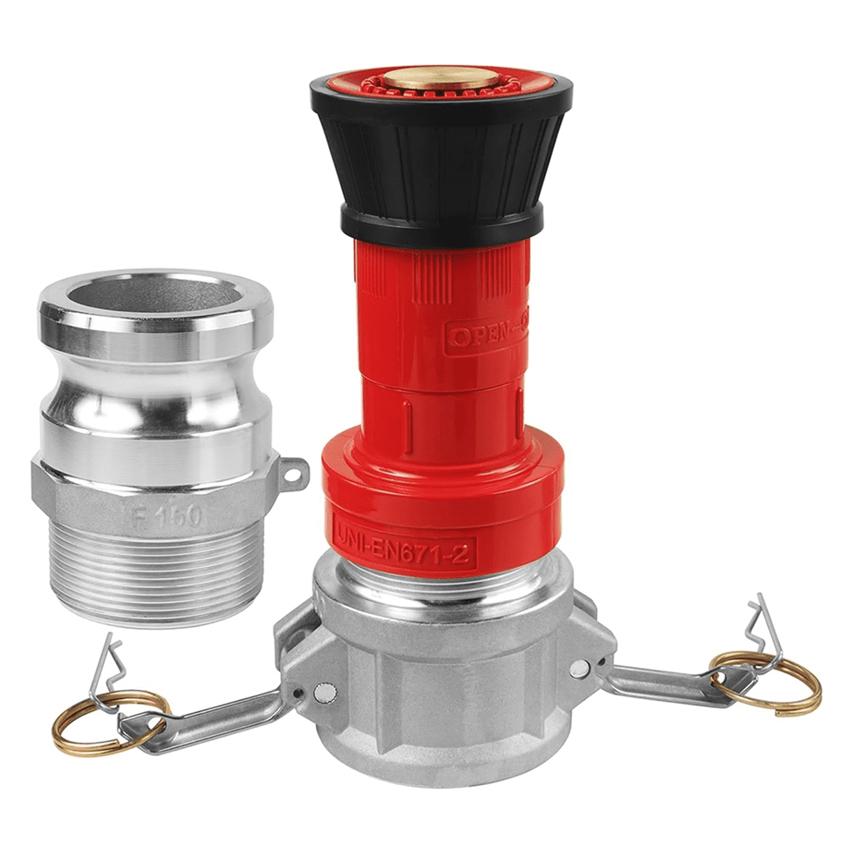Fire Hose Nozzle,1-1/2inch NPSH HeavyDuty Industrial Fire Hose Constant Flow Fog Nozzle with 1.5inch Camlock Fitting,1 x Fire Hose Nozzle 2 x Aluminum Camlock Fitting Coupling,As Shown