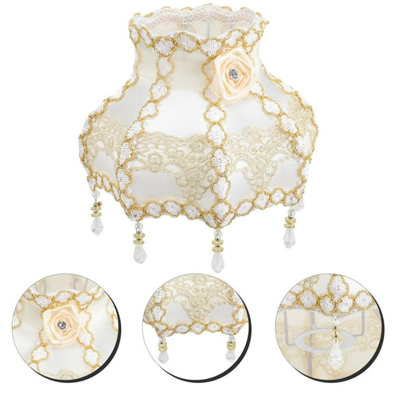 GAXIRE Vintage Style Multi-Color Tassel Bead Lamp Shade with Cloth Cover Decorative Lighting Fixture 1 Set