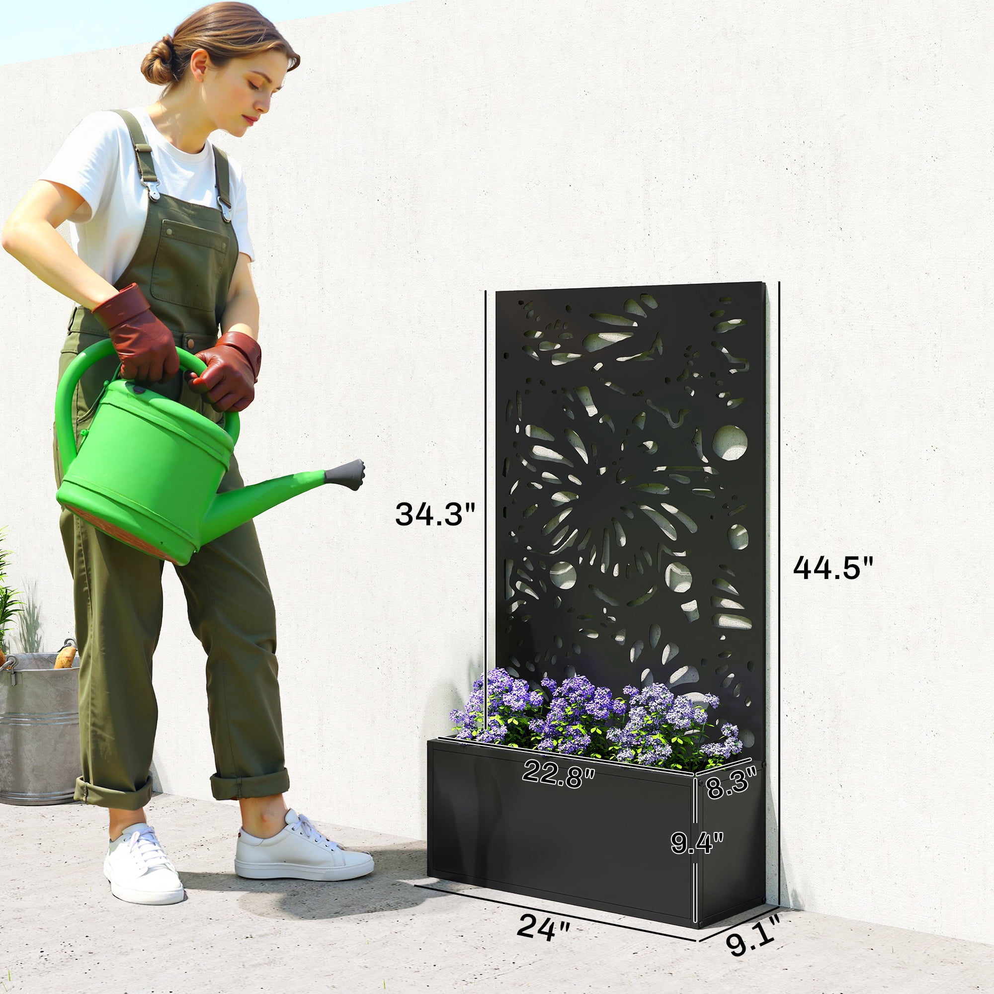 Outsunny Metal Raised Garden Bed with Trellis, Freestanding or Wall Mounted Raised Flower Bed with Privacy Panel for Garden, Patio, Balcony