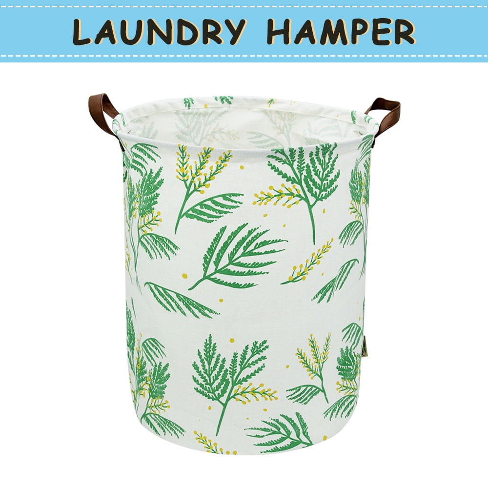 Howarmer Large Canvas Laundry Hamper, Green Leaves