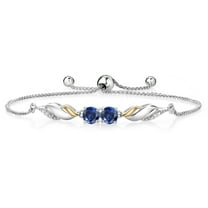 Gem Stone King 1.22 Ct Round Blue Created Sapphire 925 Silver and 10K Yellow Gold Lab Grown Diamond Bracelet for Women