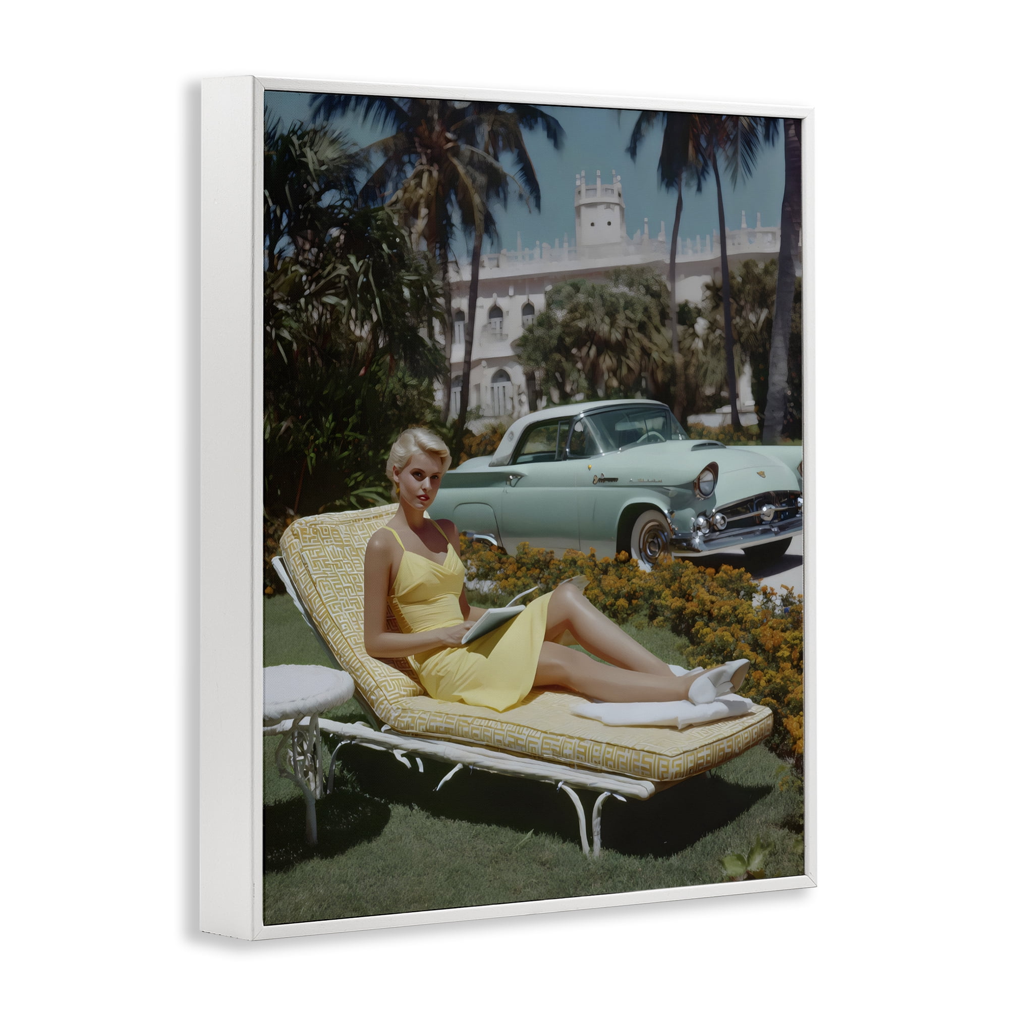 Stupell Industries Vintage Sunbathing Woman White Framed Giclee Art, design by Franklyn Gregory