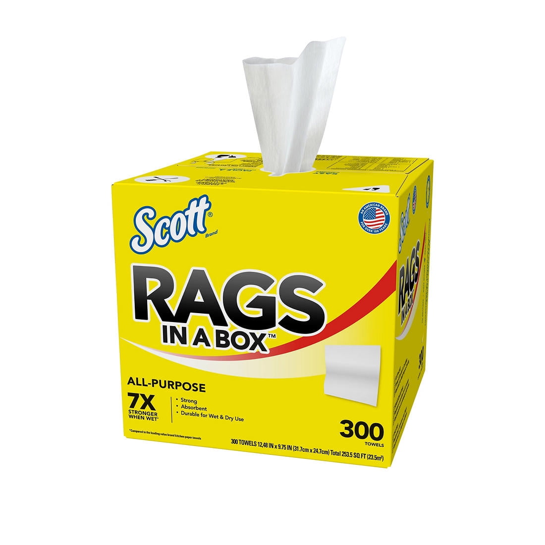 Scott All Purpose Rags in a Box, 7X Stronger and Durable Paper Towel Sheet Roll, White, (300 Towel)