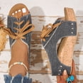 thumbnail image 3 of Rokment Retro Denim Platform Wedge Mules Dress Slides Sandals for Women Vintage Casual Canvas Lace up Chunky High Heels Walking Slip on Beach Summer Shoes Black Size 6.5, 3 of 6