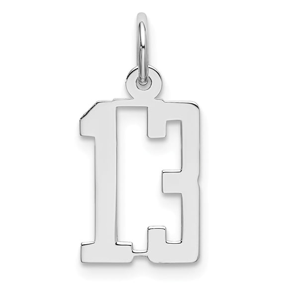 Sterling Silver Rhodium-plated Small Elongated Pol Number 13 Charm