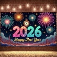 thumbnail image 6 of Fireworks Design New Year Banner Clock 2026 Banner Neon Light Style Colorful Theme Happy New Year Banner for New Year Party New Year Eve Indoor Decoration, 6 of 9