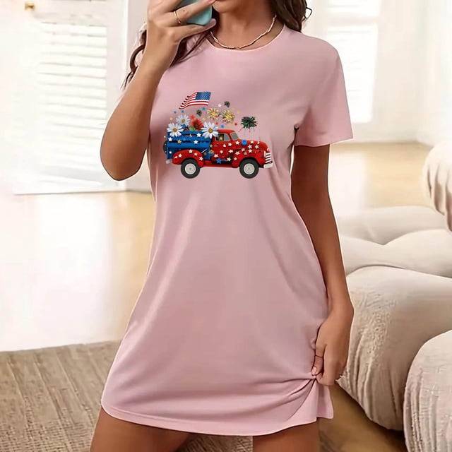 Camisón corto de talla grande para mujer, camisón de manga corta con estampado de pecho a la moda, camisón para mujer