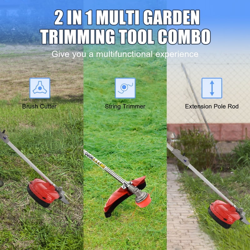 Floseru 52cc Weed Wacker Gas Powe, 2 in 1 Gas String Trimmer/Edger Brush Cutter,Multi Yard Care Tools,Rubber Handle & Shoulder Strap Included, Lightweight Design