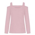 thumbnail image 2 of Long Sleeve Shirts Women Sweater Tops Cold Shoulder Blouses Solid Color Slim Fit Tee Casual Pullover Hoodie (Pink M), 2 of 5