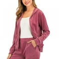 thumbnail image 2 of PENGXIANG Women‘s 2 Piece Solid Velvet Tracksuit Set Full Zip-up Hooded Sweatshirts & Pants Set, 2 of 7