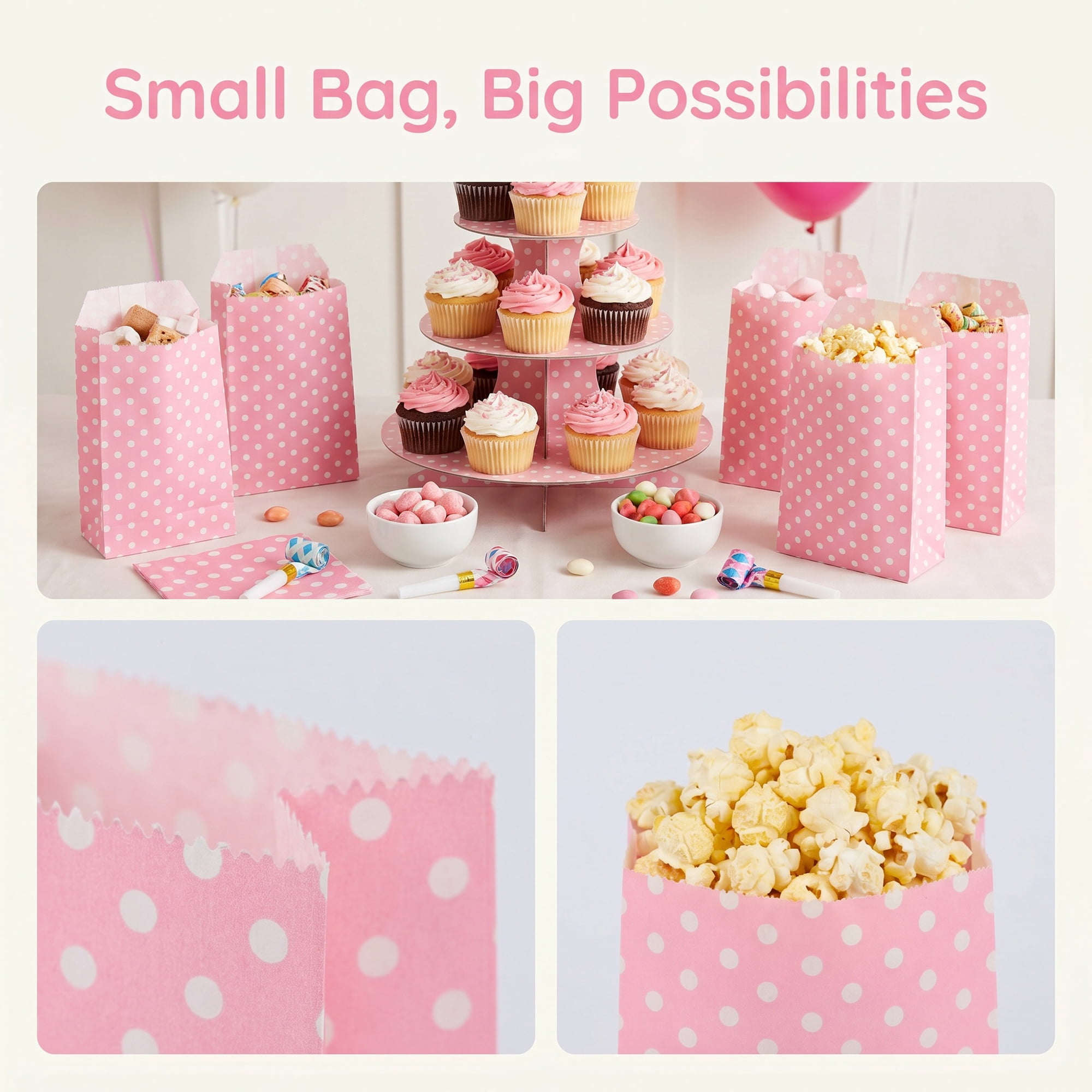 Unique Bargains 6Pcs Elegant Mini Gift Bags for Everyday Use Pink Dot Pattern 3.1" x 5.1"