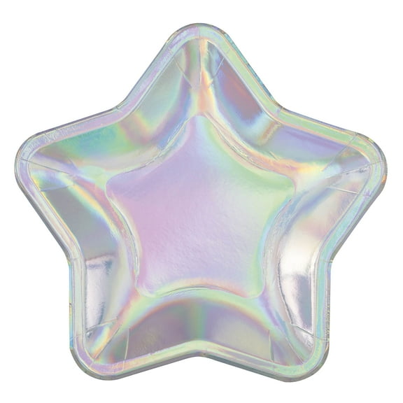 Unique 26144 Foil Stamped Star Shaped Paper Plates-21 cm-Purple Galaxy Party-8 Count (Pack of 1), Multicolour