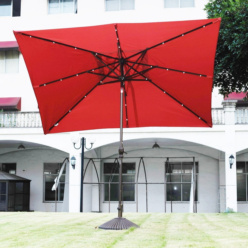 Abba Patio 7 By 9 Ft Rectangular Patio Umbrella With 32 Solar Powered Led Lights With Push Button Tilt And Crank Dark Red Walmart Com Walmart Com