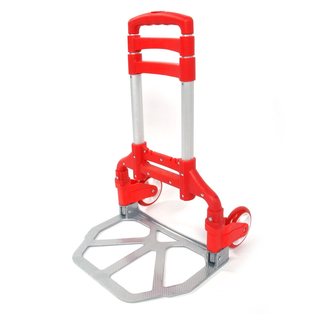 Folding Hand Truck Dolly, 165 Lbs Capacity Dolly Cart, Aluminum Portable Foldable Hand Cart with Retractable Handle for Shoping, Office, Travel, Moving,  Red