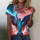 thumbnail image 5 of Tops de Ajuste Suelto para las Mujeres Sudadera Casual Impresa Manga Corta Cuello Redondo Superior, Poliéster, 5 of 5