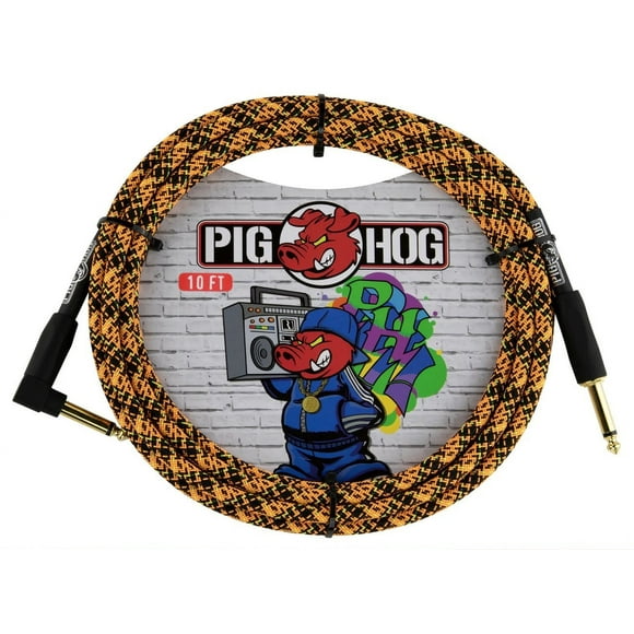 Pig Hog Orange Graffiti - 10FT Right Angle Instrument Cable